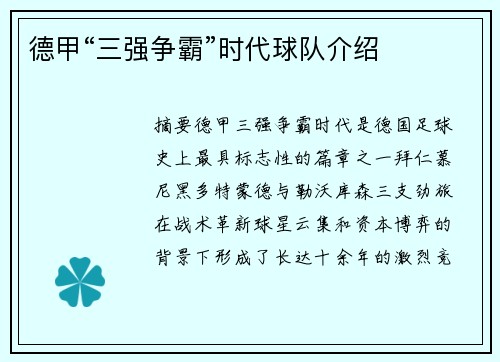 德甲“三强争霸”时代球队介绍